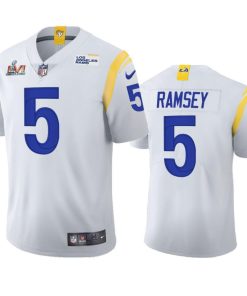 Los Angeles Rams #5 Jalen Ramsey Super Bowl LVI Patch Nike 2021 Vapor Limited NFL Jersey - White