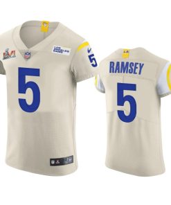 Los Angeles Rams #5 Jalen Ramsey Super Bowl LVI Patch Nike Vapor Elite Player NFL Jersey - Bone