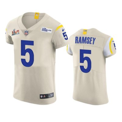 Los Angeles Rams #5 Jalen Ramsey Super Bowl LVI Patch Nike Vapor Elite Player NFL Jersey - Bone