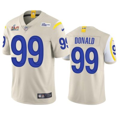 Los Angeles Rams #99 Aaron Donald Super Bowl LVI Patch Nike Vapor Limited NFL Jersey - Bone