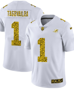 Miami Dolphins #1 Tua Tagovailoa Nike Flocked Leopard Print Vapor Limited NFL Jersey White