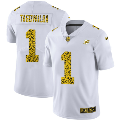 Miami Dolphins #1 Tua Tagovailoa Nike Flocked Leopard Print Vapor Limited NFL Jersey White