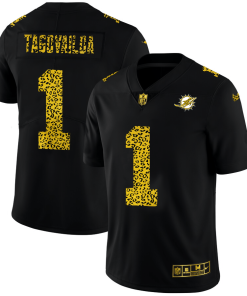 Miami Dolphins #1 Tua Tagovailoa Nike Leopard Print Fashion Vapor Limited NFL Jersey Black
