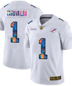 Miami Dolphins #1 Tua Tagovailoa White Nike Multi-Color 2020 NFL Crucial Catch Limited NFL Jersey