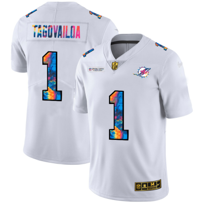 Miami Dolphins #1 Tua Tagovailoa White Nike Multi-Color 2020 NFL Crucial Catch Limited NFL Jersey