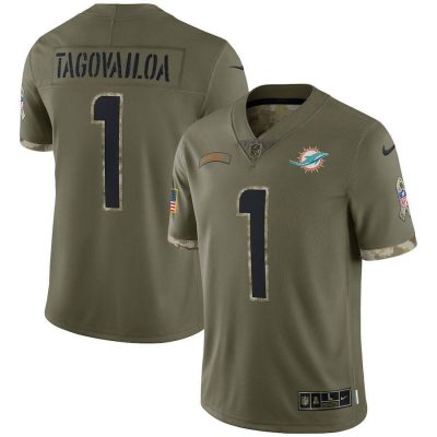 Miami Dolphins #1 Tua Tagovailoa Nike 2022 Salute To Service Limited Jersey - Olive