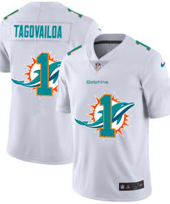 Miami Dolphins #1 Tua Tagovailoa White Nike Team Logo Dual Overlap Limited NFL Jersey