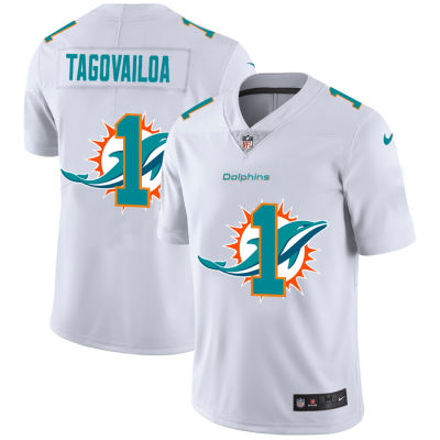 Miami Dolphins #1 Tua Tagovailoa White Nike Team Logo Dual Overlap Limited NFL Jersey