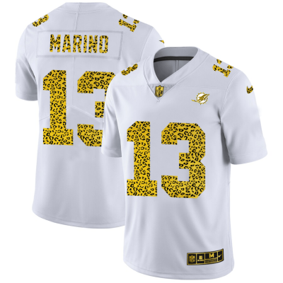 Miami Dolphins #13 Dan Marino Nike Flocked Leopard Print Vapor Limited NFL Jersey White
