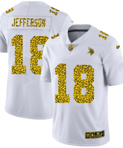 Minnesota Vikings #18 Justin Jefferson Nike Flocked Leopard Print Vapor Limited NFL Jersey White