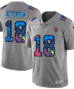 Minnesota Vikings #18 Justin Jefferson Nike Multi-Color 2020 NFL Crucial Catch NFL Jersey Greyheather