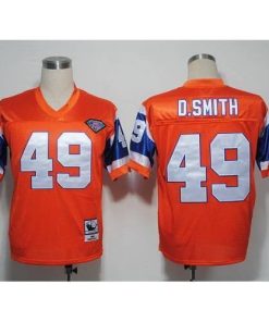 Mitchel and Ness Denver Broncos #49 Dennis Smith Orange With 75 Anniversary Patch Stitched Throwback NFL Jersey