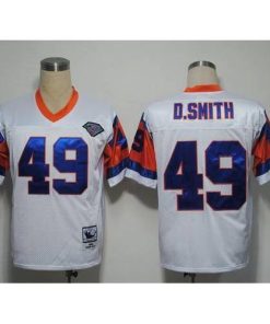 Mitchel and Ness Denver Broncos #49 Dennis Smith White With 75 Anniversary Patch Stitched Throwback NFL Jersey