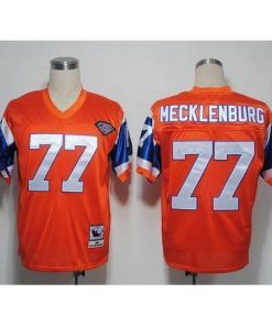 Mitchel and Ness Denver Broncos #77 Karl Mecklenburg Orange With 75 Anniversary Patch Stitched Throwback NFL Jersey