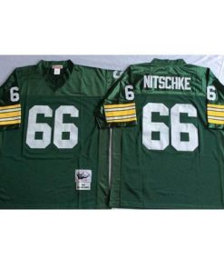 Mitchell And Ness 1966 Green Bay Packers #66 Ray Nitschke Green Throwback Stitched Jersey