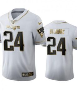 New England Patriots #24 Stephon Gilmore Nike White Golden Edition Vapor Limited NFL 100 Jersey
