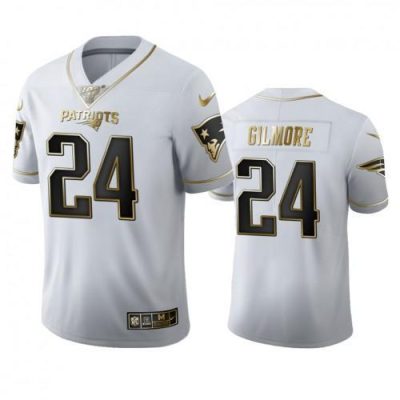 New England Patriots #24 Stephon Gilmore Nike White Golden Edition Vapor Limited NFL 100 Jersey