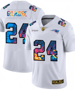 New England Patriots #24 Stephon Gilmore White Nike Multi-Color 2020 NFL Crucial Catch Limited NFL Jersey