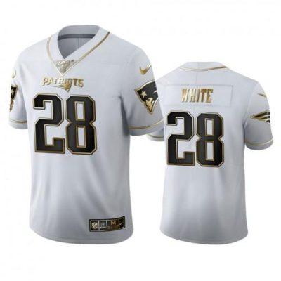 New England Patriots #28 James White Nike White Golden Edition Vapor Limited NFL 100 Jersey