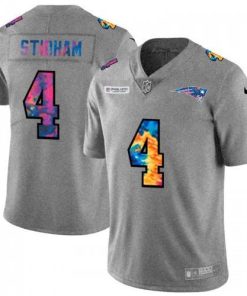 New England Patriots #4 Jarrett Stidham Nike Multi-Color 2020 NFL Crucial Catch NFL Jersey Greyheather