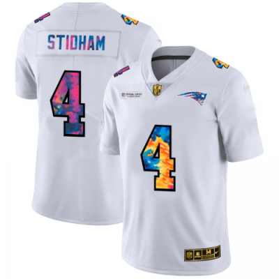 New England Patriots #4 Jarrett Stidham White Nike Multi-Color 2020 NFL Crucial Catch Limited NFL Jersey