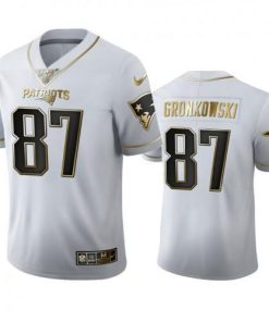 New England Patriots #87 Rob Gronkowski Nike White Golden Edition Vapor Limited NFL 100 Jersey