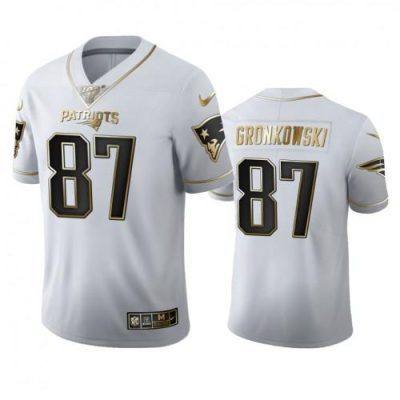 New England Patriots #87 Rob Gronkowski Nike White Golden Edition Vapor Limited NFL 100 Jersey