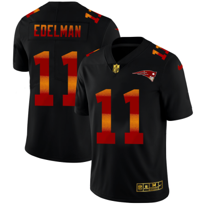 New England Patriots #11 Julian Edelman Black Nike Red Orange Stripe Vapor Limited NFL Jersey