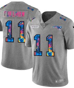 New England Patriots #11 Julian Edelman Nike Multi-Color 2020 NFL Crucial Catch NFL Jersey Greyheather