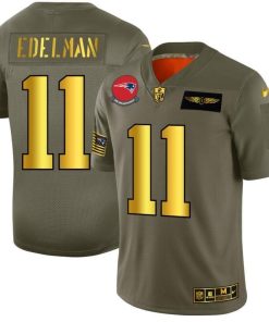 New England Patriots #11 Julian Edelman NFL Nike Olive Gold 2019 Salute To Service Limited Jersey