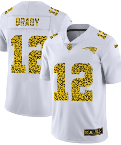 New England Patriots #12 Tom Brady Nike Flocked Leopard Print Vapor Limited NFL Jersey White