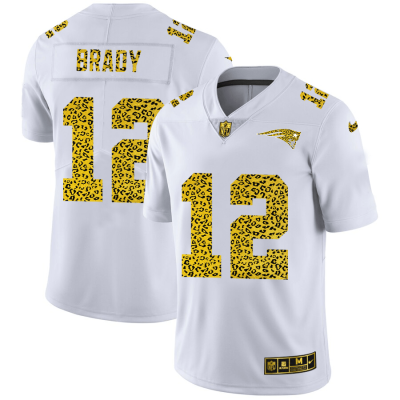 New England Patriots #12 Tom Brady Nike Flocked Leopard Print Vapor Limited NFL Jersey White