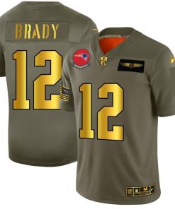 New England Patriots #12 Tom Brady NFL Nike Olive Gold 2019 Salute To Service Limited Jersey