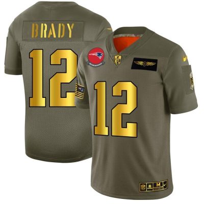New England Patriots #12 Tom Brady NFL Nike Olive Gold 2019 Salute To Service Limited Jersey