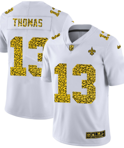 New Orleans Saints #13 Michael Thomas Nike Flocked Leopard Print Vapor Limited NFL Jersey White