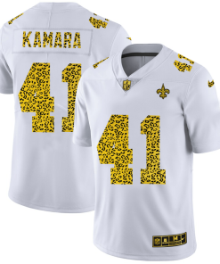 New Orleans Saints #41 Alvin Kamara Nike Flocked Leopard Print Vapor Limited NFL Jersey White