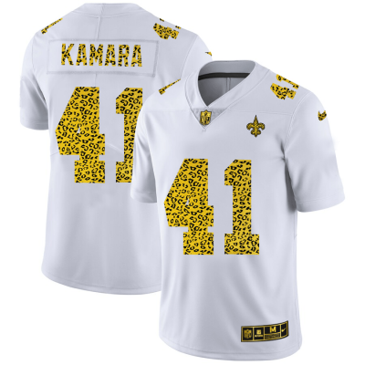 New Orleans Saints #41 Alvin Kamara Nike Flocked Leopard Print Vapor Limited NFL Jersey White