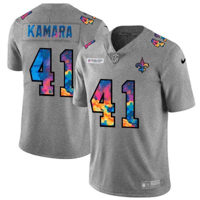 New Orleans Saints #41 Alvin Kamara Nike Multi-Color 2020 NFL Crucial Catch NFL Jersey Greyheather