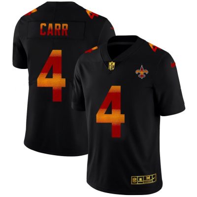New Orleans Saints #4 Derek Carr Black Nike Red Orange Stripe Vapor Limited NFL Jersey