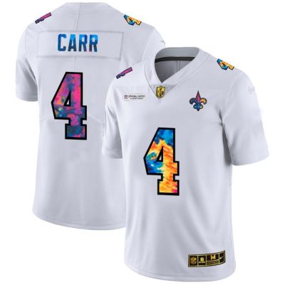 New Orleans Saints #4 Derek Carr White Nike Multi-Color 2020 NFL Crucial Catch Limited NFL Jersey