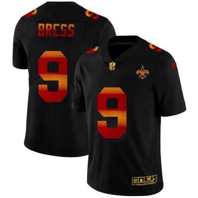 New Orleans Saints #9 Drew Brees Black Nike Red Orange Stripe Vapor Limited NFL Jersey
