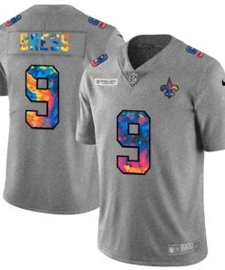 New Orleans Saints #9 Drew Brees Nike Multi-Color 2020 NFL Crucial Catch NFL Jersey Greyheather
