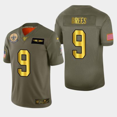 New Orleans Saints #9 Drew Brees Nike Olive Gold 2019 Salute To Service Limited NFL 100 Jersey
