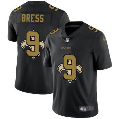 New Orleans Saints #9 Drew Brees Nike Team Logo Dual Overlap Limited NFL Jersey Black