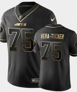 New York New York Jets #75 Alijah Vera-Tucker Nike Black Golden Edition Vapor Limited Jersey