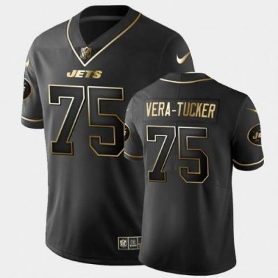 New York New York Jets #75 Alijah Vera-Tucker Nike Black Golden Edition Vapor Limited Jersey