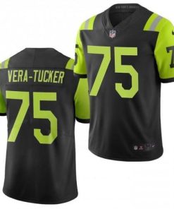 New York New York Jets #75 Alijah Vera-Tucker Nike Black Green City Edition Vapor Limited Jersey