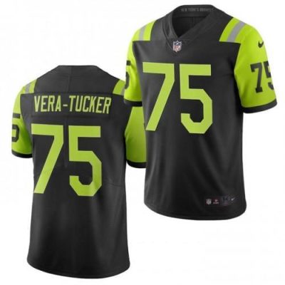New York New York Jets #75 Alijah Vera-Tucker Nike Black Green City Edition Vapor Limited Jersey
