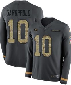 Nike 49ers #10 Jimmy Garoppolo Anthracite Salute To Service Stitched NFL Limited Therma Long Sleeve Jersey