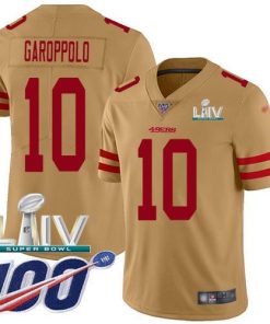 Nike 49ers #10 Jimmy Garoppolo Gold Super Bowl LIV 2020 Stitched NFL Limited Inverted Legend 100th Season Jersey
